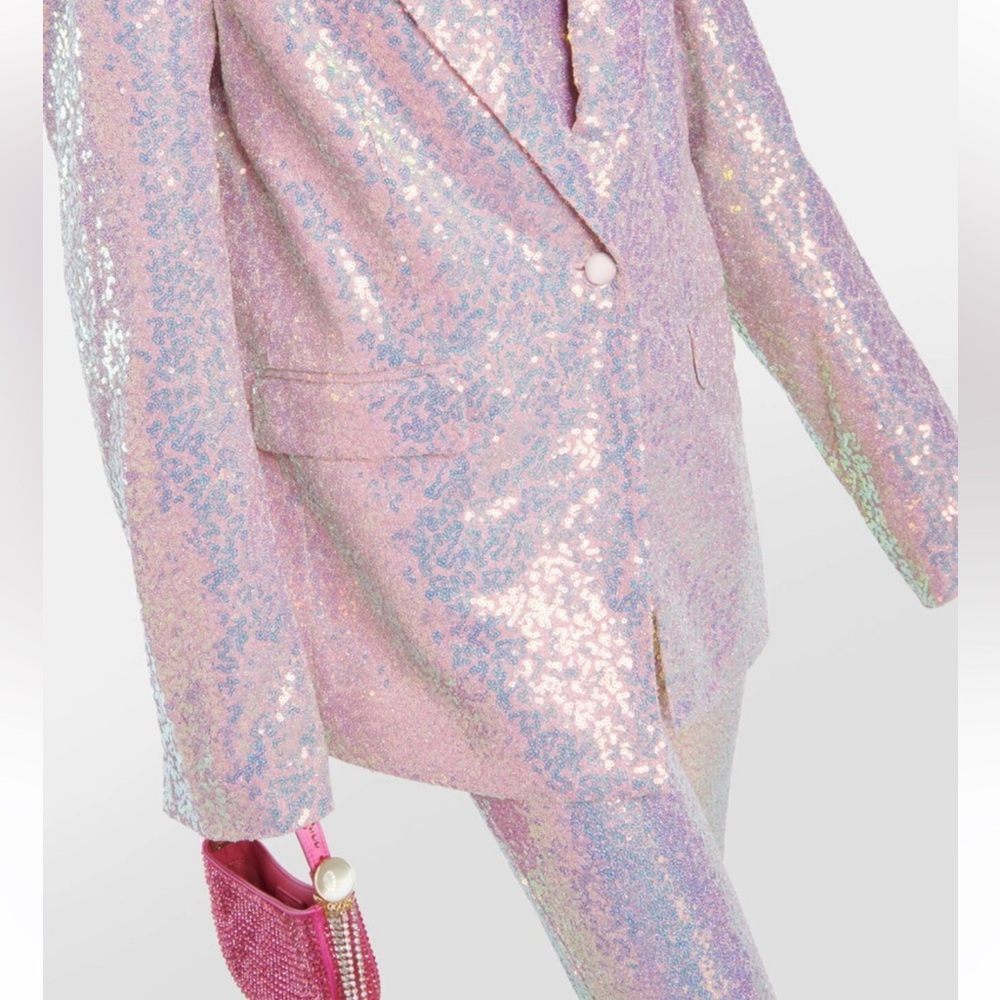 Rotate Birger Christensen Sequin Oversized Blazer in Sachet Pink NWT's Sz US 14 - Picture 4 of 15